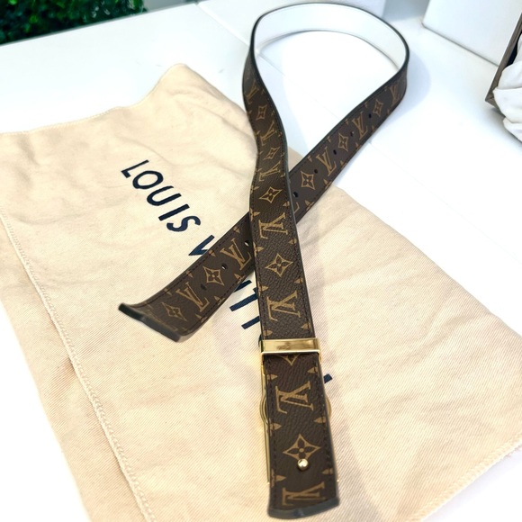 LOUIS VUITTON Monogram Dauphine 25mm Reversible Belt 85 34 White & LV Brown Tan - Picture 10 of 12